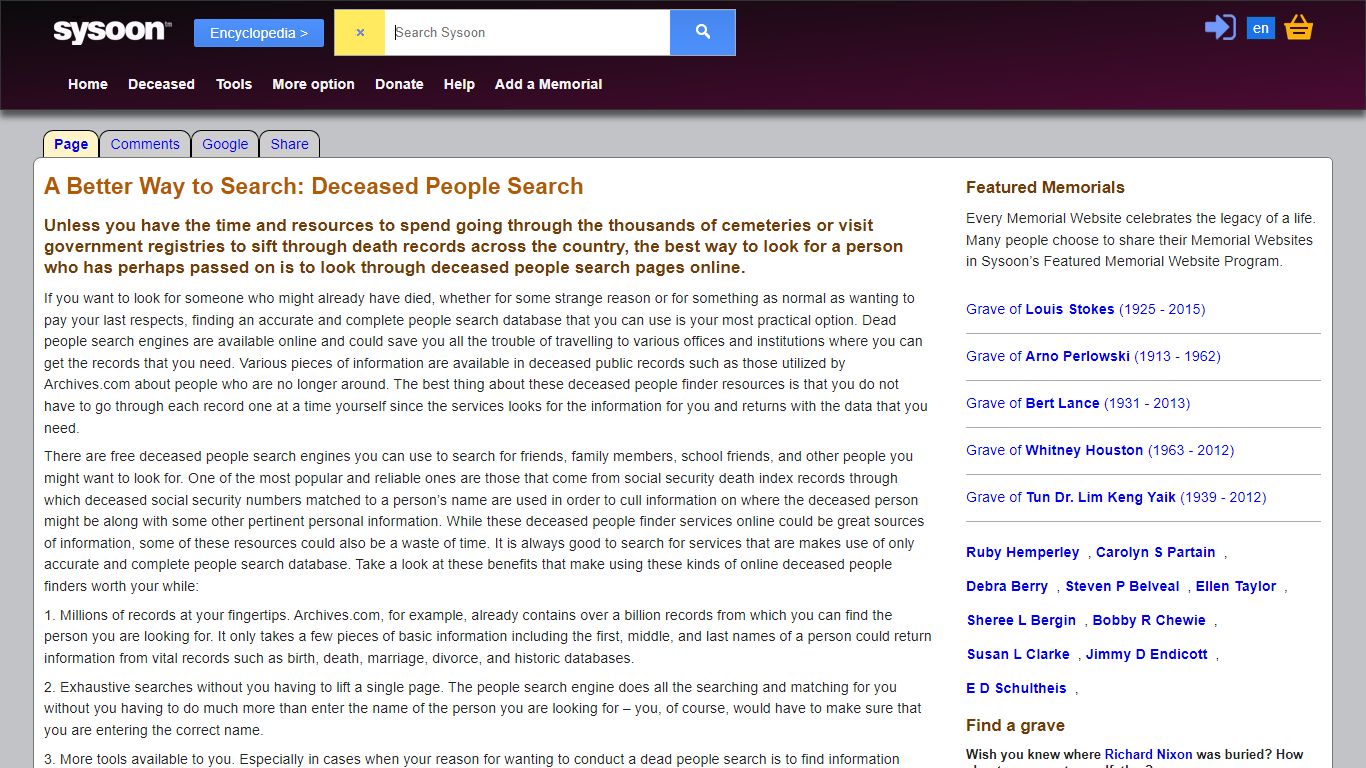 A Better Way to Search: Deceased People Search - Sysoon